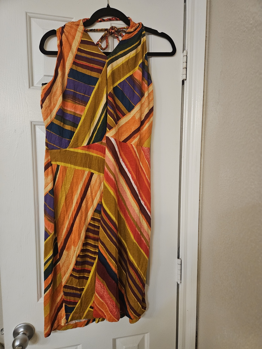 Halter Midi Dress in Bold Multicolor Stripes